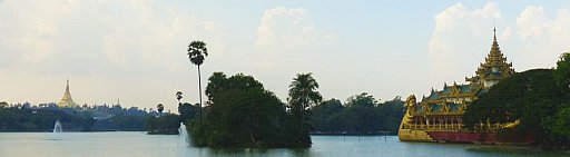 Blick auf den Karaweik Palace und die Shwedagon Pagode - Zentral-Myanmar: Sehensw&uuml;rdigkeiten