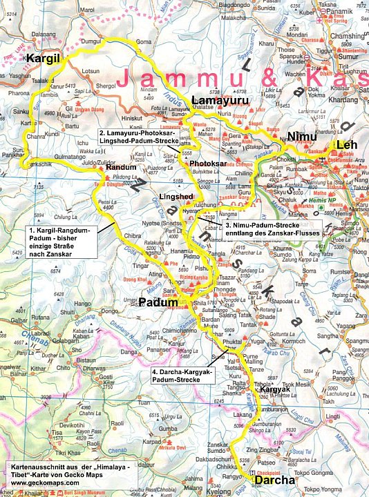 Stra&szlig;enkarte Ladakh und Zanskar - IND-Blog-Bilder