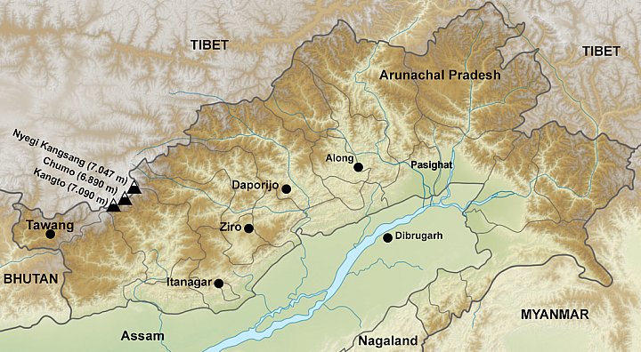 Topographische Karte von Arunachal - IND-Blog-Bilder