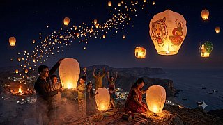 Lampions anl&auml;sslich des Kite-/Drachenfestes - Gujarat - Land und Leute