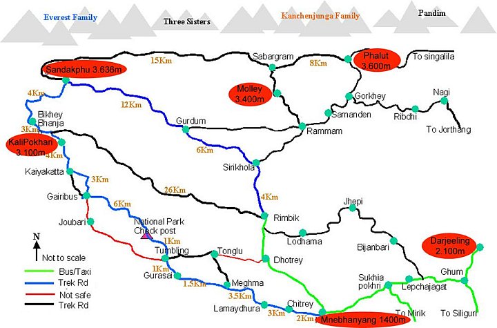 Wanderkarte des Singalila Ridge Treks - IND-Blog-Bilder