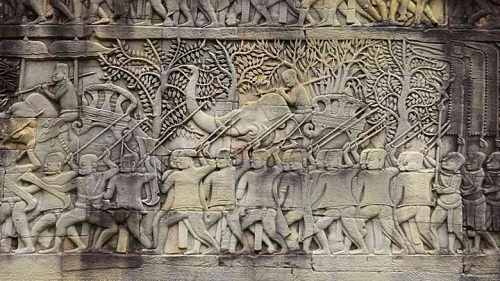 Steinreliefs in Angkor Thom am Bayon Tempel - Kambodscha - Sehensw&uuml;rdigkeiten
