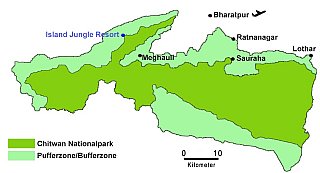 Karte Chitwan Nationalpark mit Bufferzone - Chitwan Nationalpark