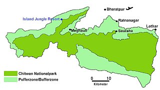 Karte Chitwan Nationalpark in Nepal mit Pufferzonen - Chitwan Nationalpark