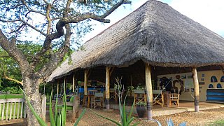 Restaurant und Lobby der Murchison River Lodge - Uganda - Schlafen und Essen