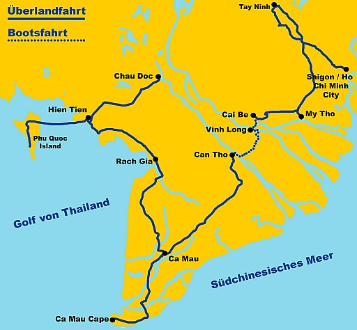 Reiseroute im Mekong-Delta - Vietnam - Blog