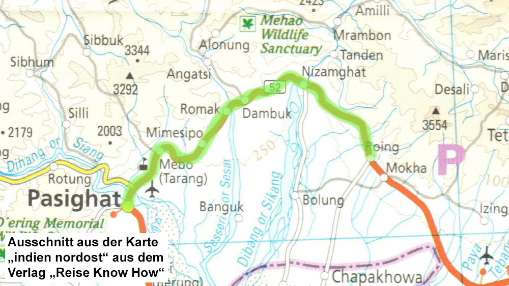 Indien Arunachal Pradesh Routen Karte Roing Pasighat 1000x562